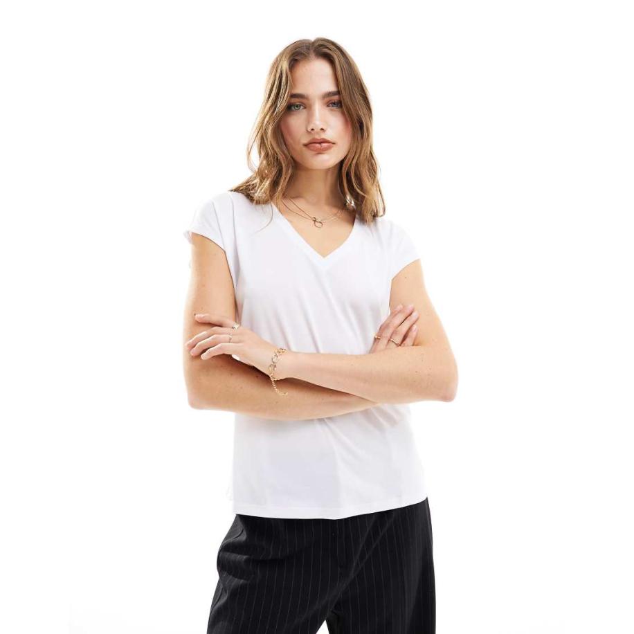 Vila Soepel T-shirt met V-hals in wit Wit