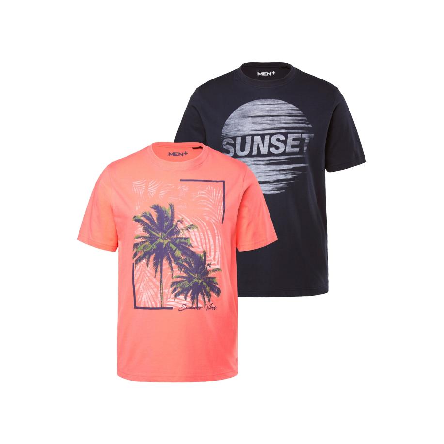 men plus Men Plus Shirt koraal / zwart / wit -