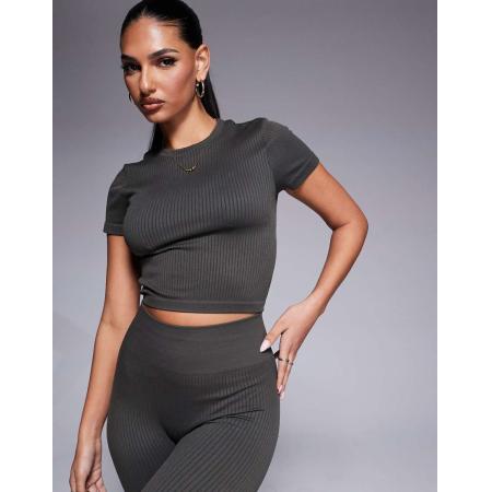 4505 Icon Naadloos geribbeld performance baby T-shirt in mosgroen