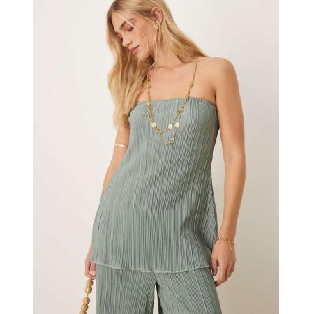 YAS Plissé bandeau-top omgerolde zoom in zachtgroen, deel van co-ord set