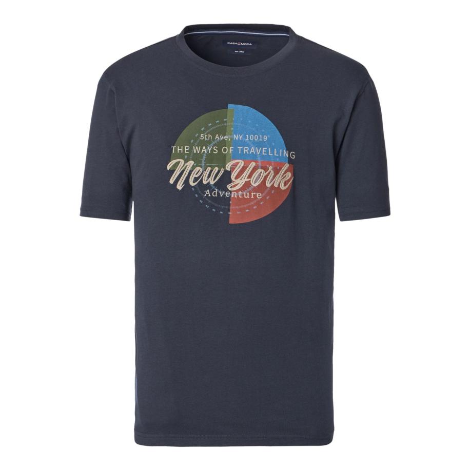 Casa Moda T-Shirt ronde hals blauw, Effen Blauw