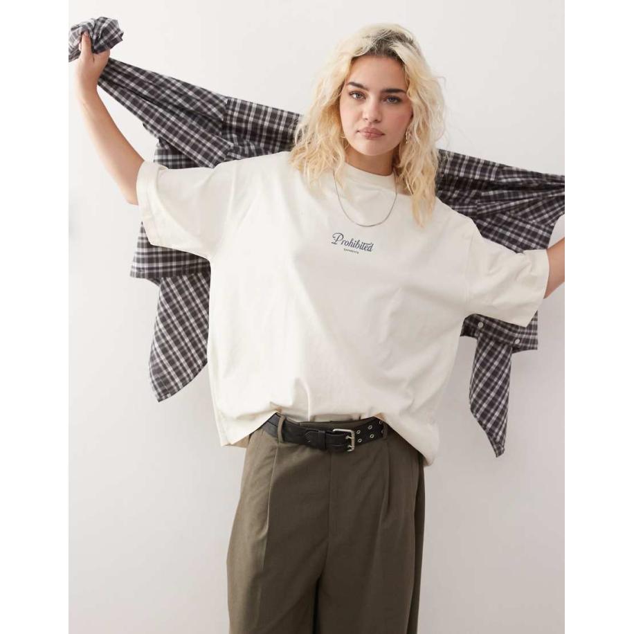 Prohibited Recht T-shirt met geschreven logo in crème-Wit Wit