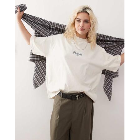 Prohibited Recht T-shirt met geschreven logo in crème-Wit