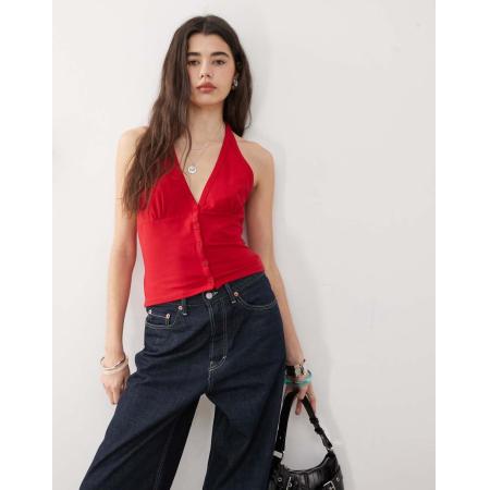 COLLUSION Haltertop met knopen in rood