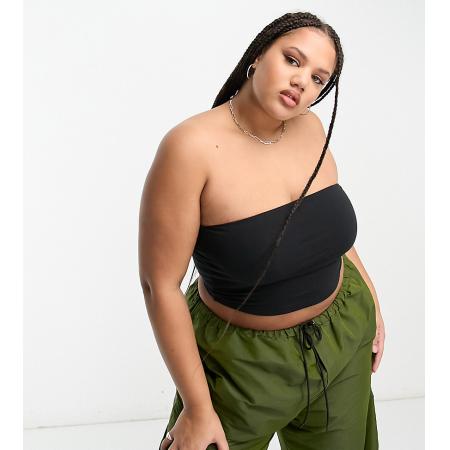 COLLUSION Plus Bandeau-top van jersey met dubbele laag in zwart