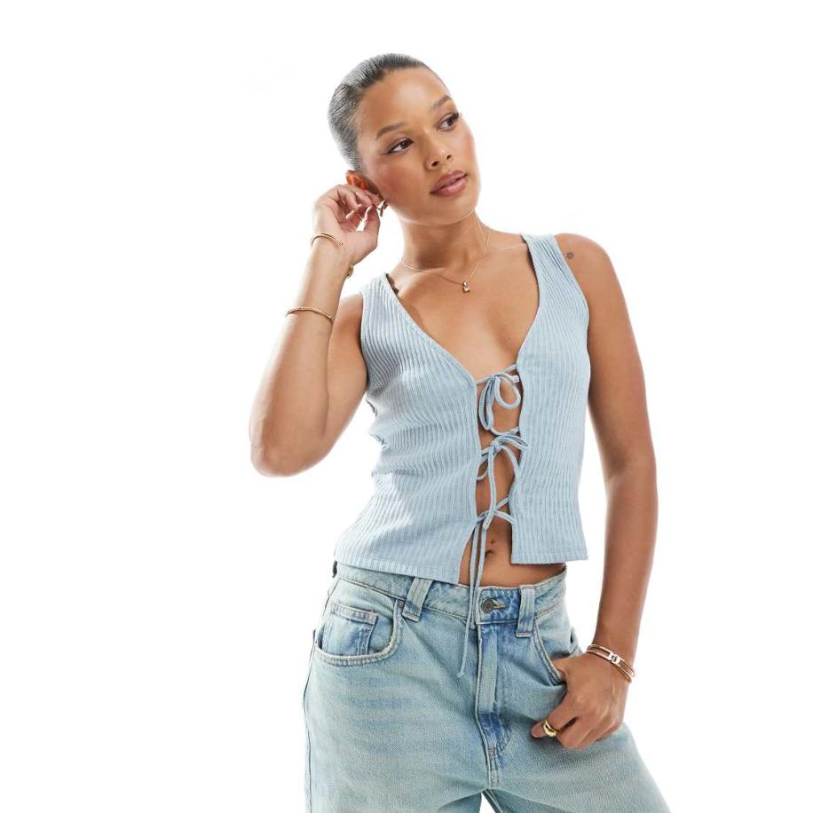 New Look Hemdje van jersey met gestrikte voorkant in blauw Blauw