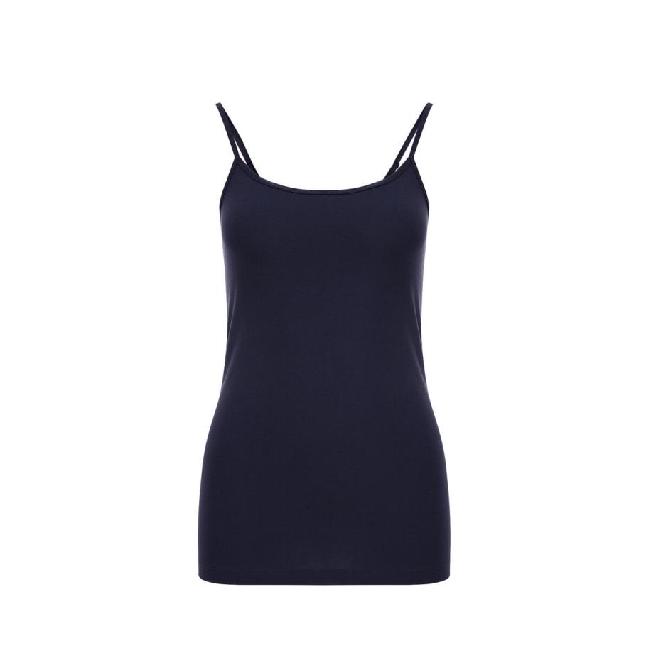 WE Fashion Dames singlet van katoen - Regular fit - Donkerblauw - Katoen - Maat: M Blauw