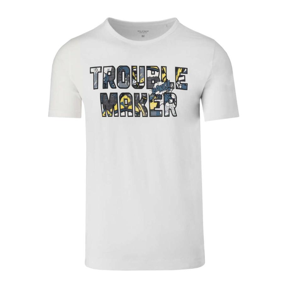 OLYMP Level Five Casual T-Shirt ronde hals wit, Motief Wit