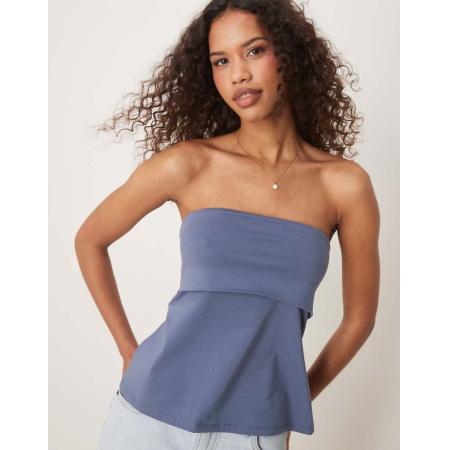 Abercrombie & Fitch Mouwloze bardot-top met overslag en lange pasvorm in marineblauw