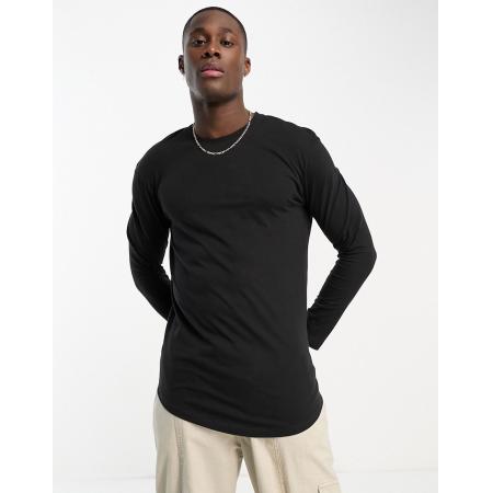 Jack & Jones Essentials - T-shirt met lange pasvorm, lange mouwen en ronde zoom in zwart