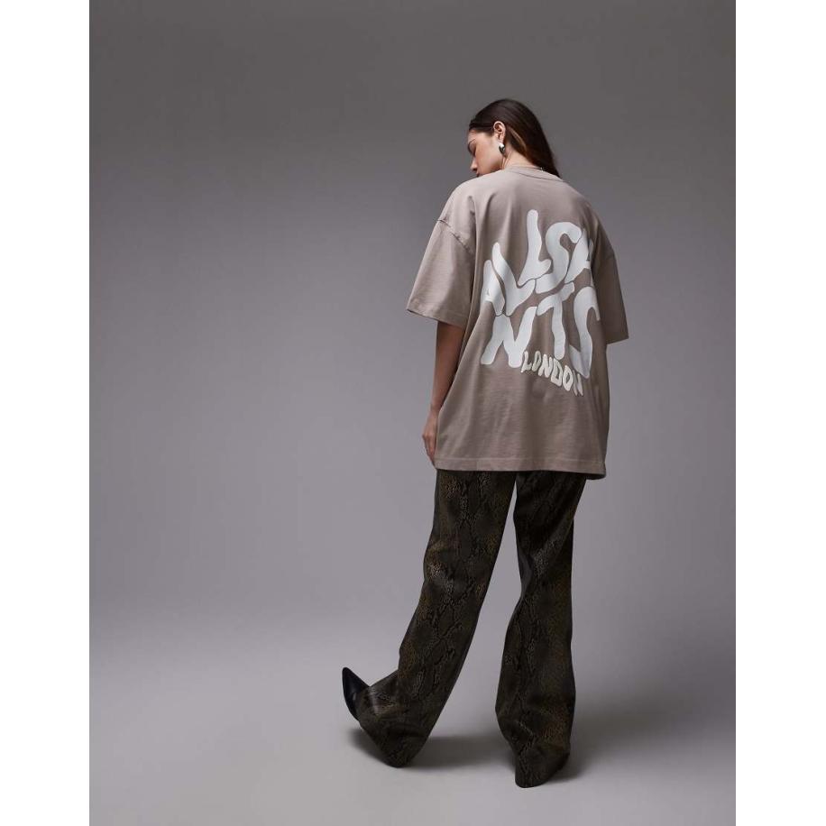 AllSaints T-shirt met Orlando-print op de achterkant in taupe-Neutraal Multicolor