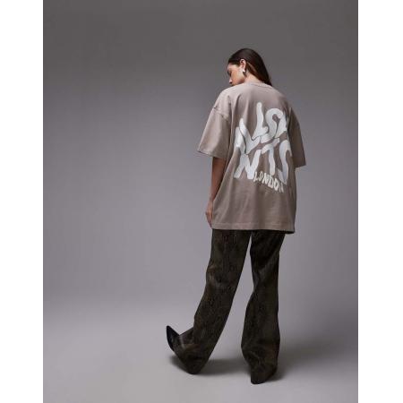 AllSaints T-shirt met Orlando-print op de achterkant in taupe-Neutraal