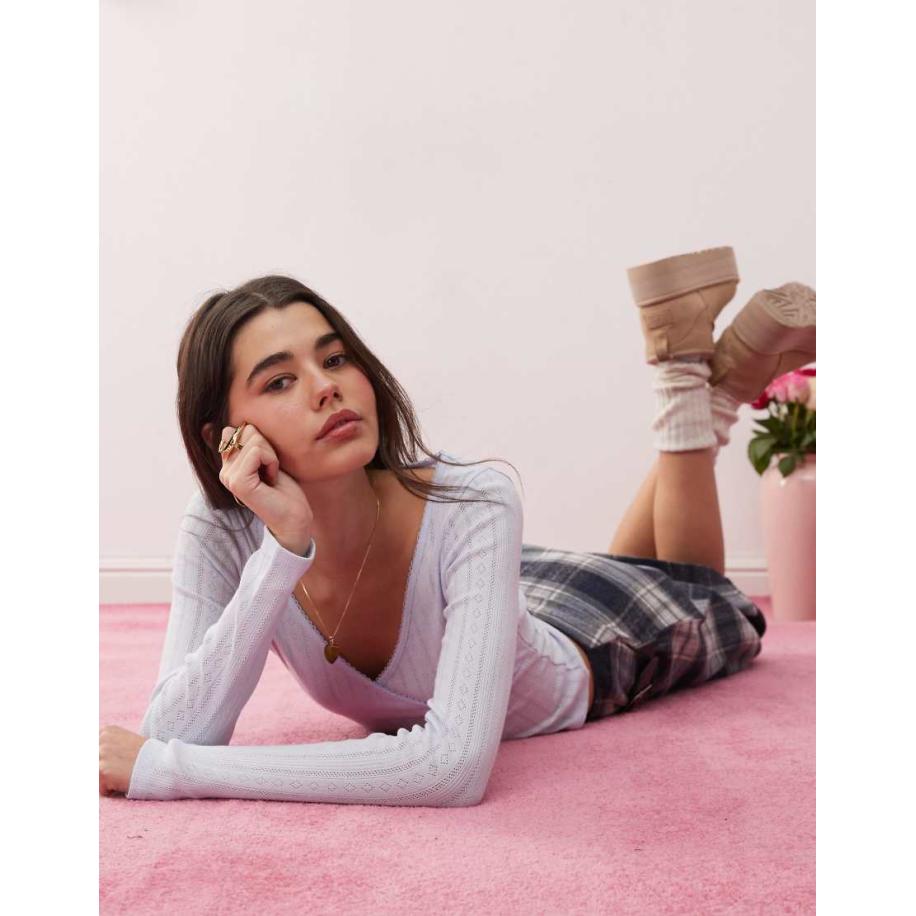 Miss Selfridge Top van pointelle met overslag in babyblauw Blauw