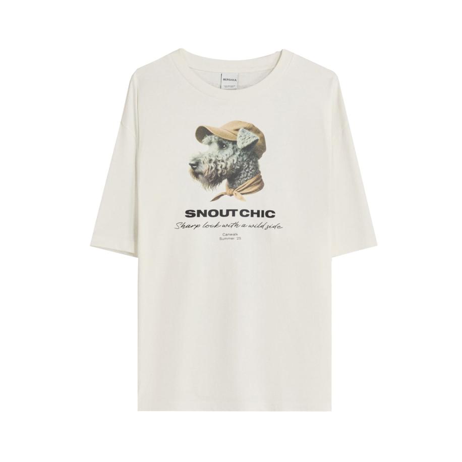 Bershka Bershka Shirt donkerbeige / grijs / zwart / offwhite -