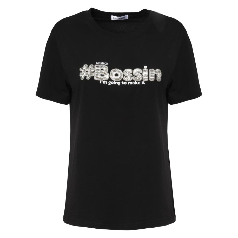 Influencer Influencer Shirt Bossing zwart / wit -