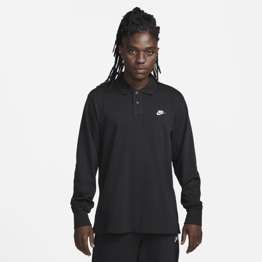 Nike Club Knit polo met lange mouwen voor heren - Zwart Zwart