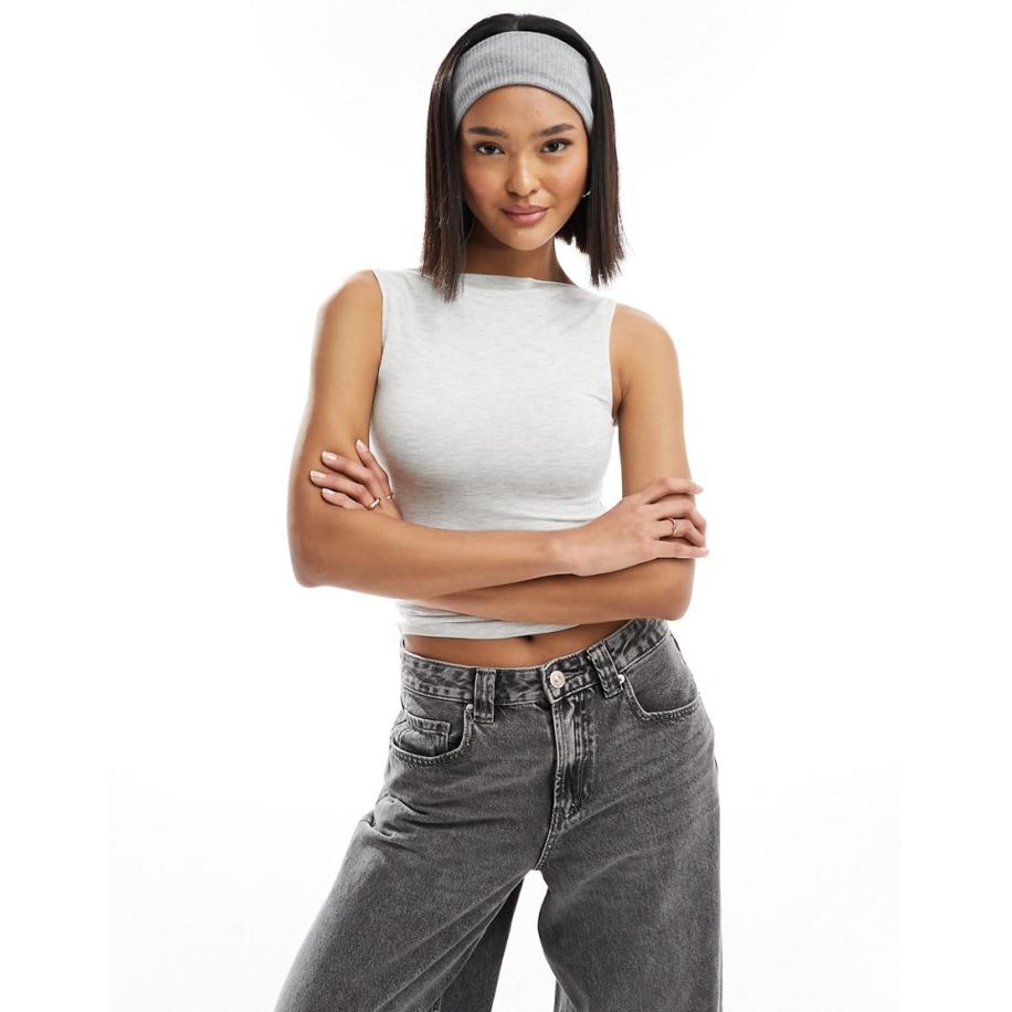 Miss Selfridge Mouwloze tanktop met rechte hals in gemêleerd grijs Grijs