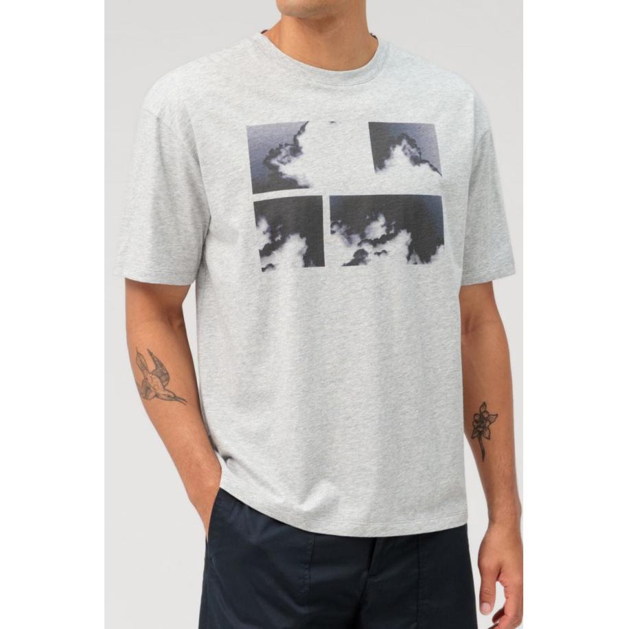 OLYMP Casual T-Shirt ronde hals zilvergrijs, Bedrukt Grijs
