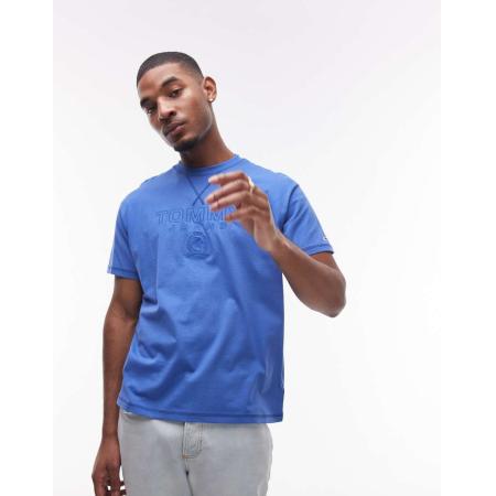 Tommy Jeans - T-shirt in blauw met embleem in dezelfde tint
