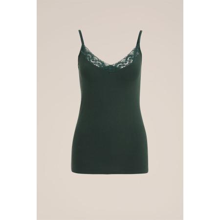 WE Fashion Dames singlet met kant - Mosgroen - Katoen - Maat: L