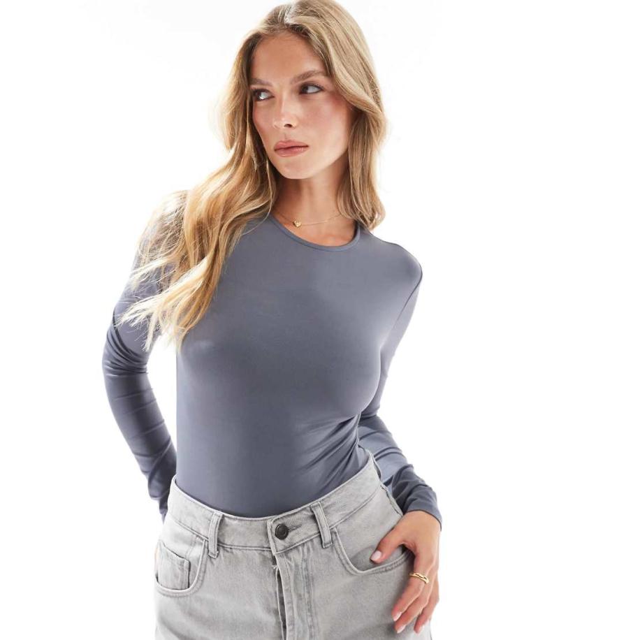 Stradivarius Body van polyamide met lange mouwen in antraciet-Grijs Grijs