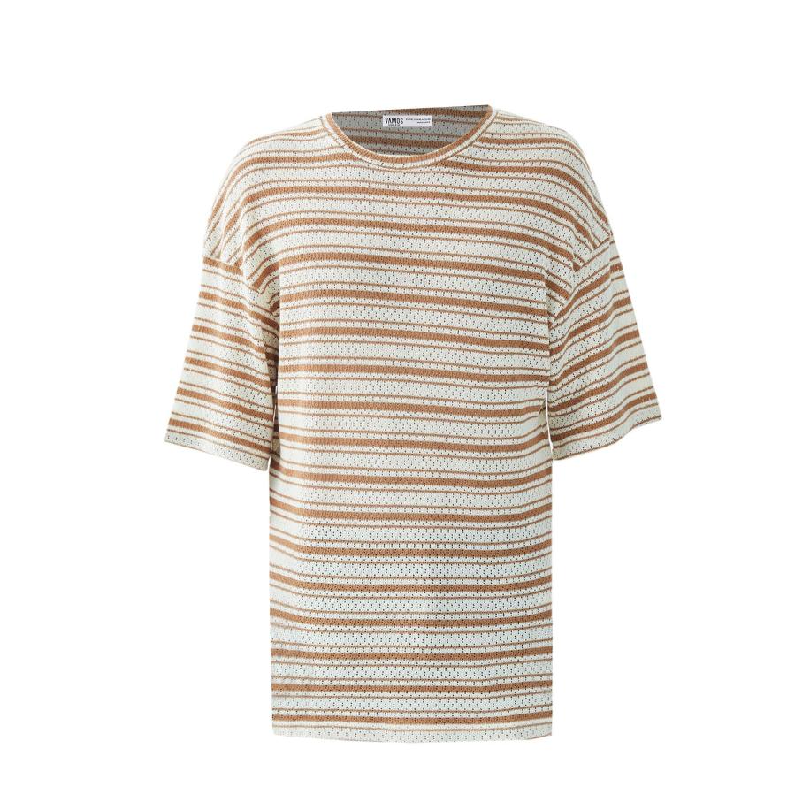 VAMOS CLO Shirt crème / camel Bruin