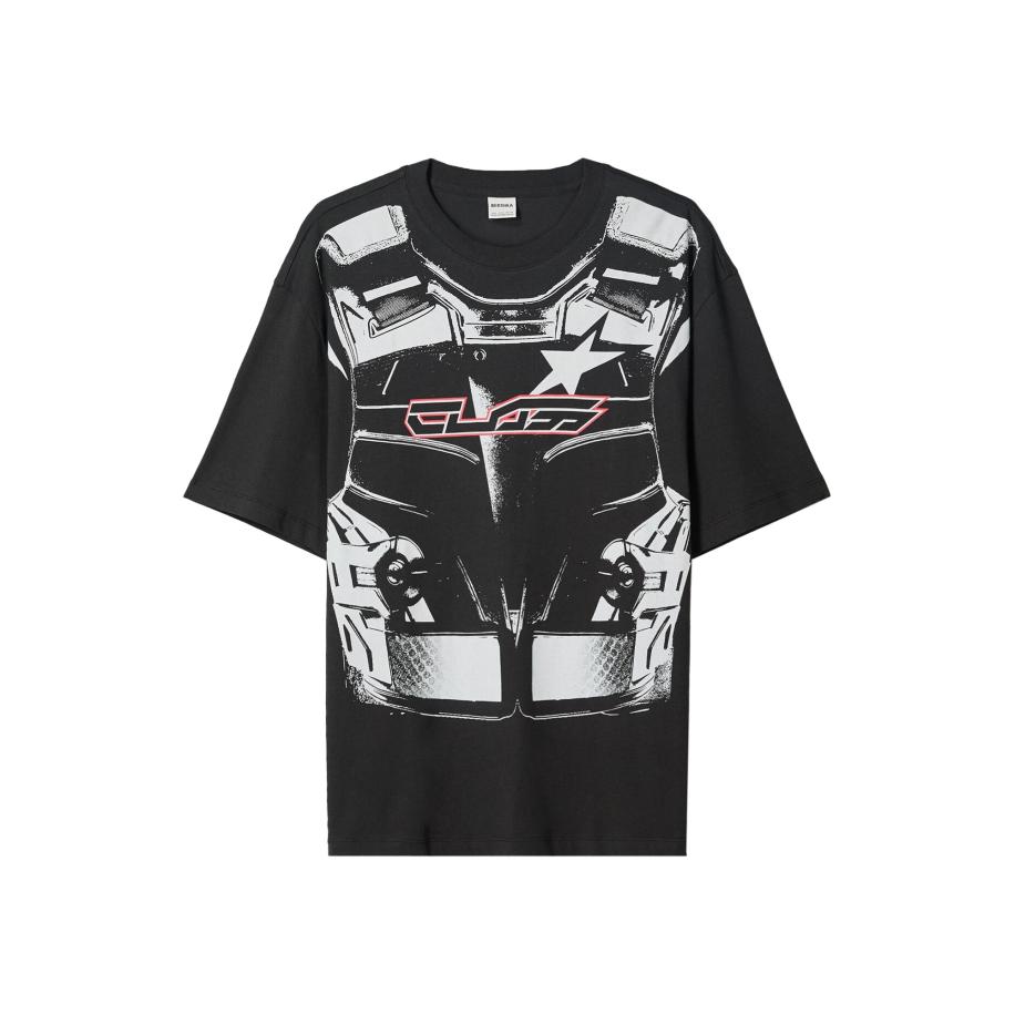 Bershka Bershka Shirt lichtgrijs / rood / zwart -