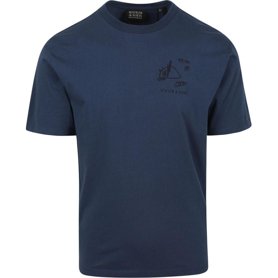 Scotch And Soda T-Shirt Navy Print Blauw