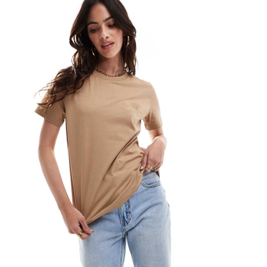 GANT T-shirt in beige met logo in dezelfde kleur-Neutraal Multicolor