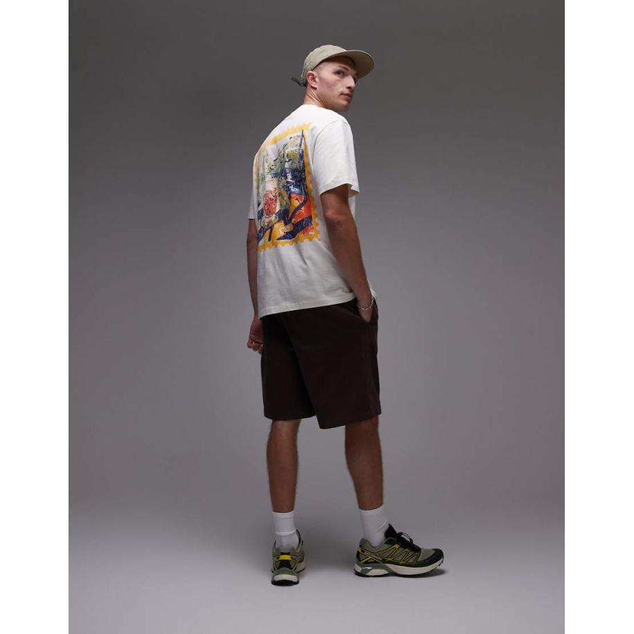 Topman - Oversized T-shirt met postzegelprint in ecru-Wit Wit