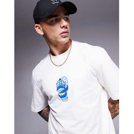 HUGO Blue - Nutongo - T-shirt met spuitbus-logoprint in gebroken wit