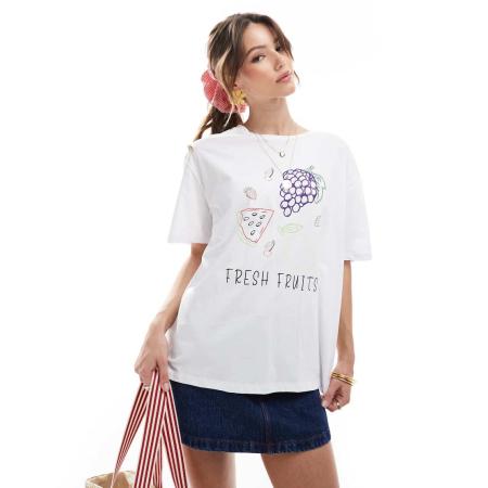 Pieces Oversized T-shirt met grafische fruitprint in wit