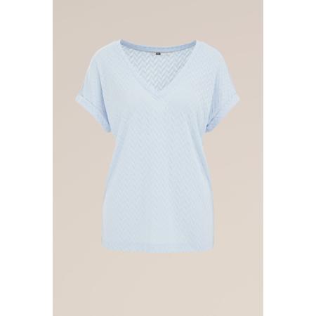 WE Fashion Dames T-shirt met opengewerkt dessin - Regular fit - Lichtblauw - Maat: XL