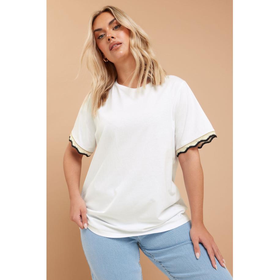 Yours Katoenen Tshirt Met Gehaakte Rand En Metallic Detail In Wit Size 42 Wit
