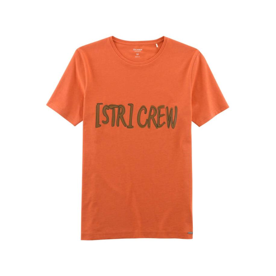 OLYMP Level Five Casual T-Shirt ronde hals oranje, Bedrukt Oranje