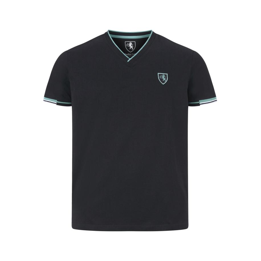 Charles Colby T-Shirt V-hals zwart, Effen Zwart