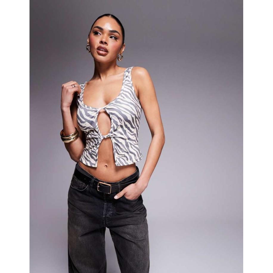 Liquor N Poker Top met uitsnijdingen en zebraprint in multi-Veelkleurig Multicolor