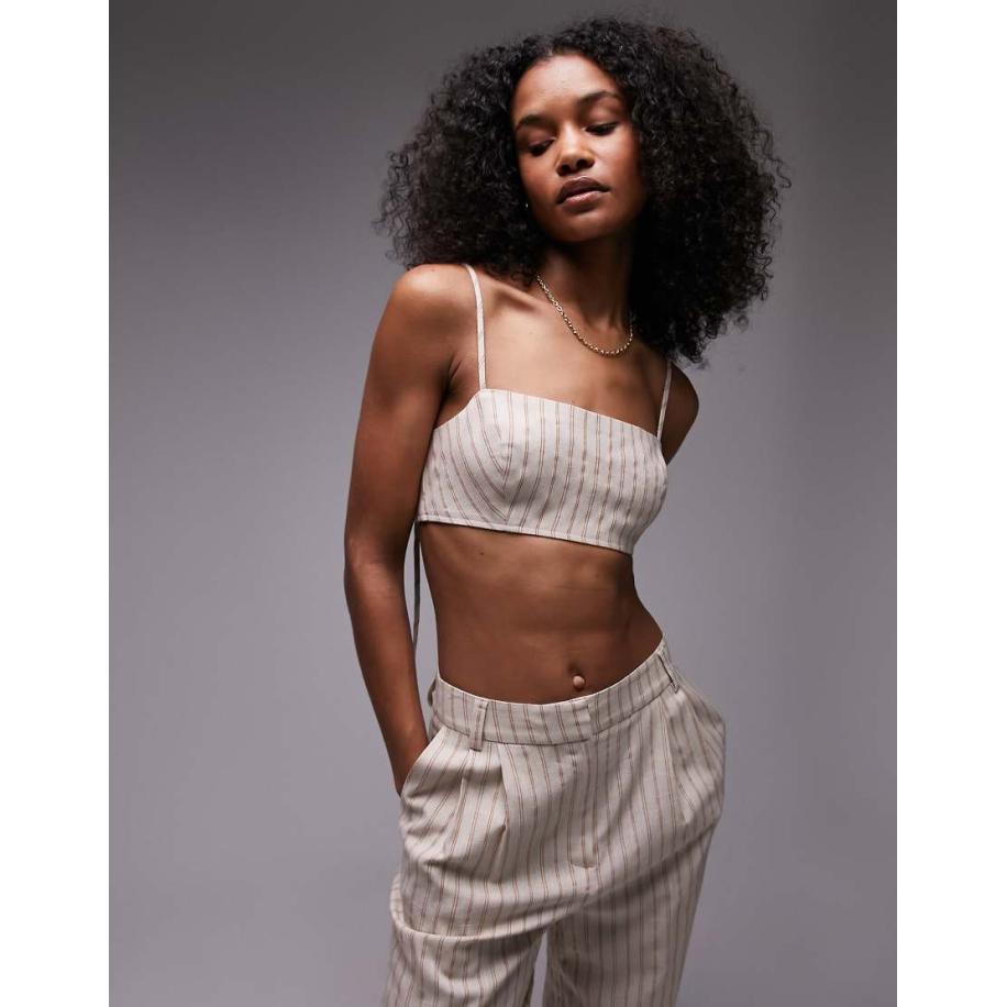 Topshop Gestreepte linnen bralette in ecru-Wit Wit