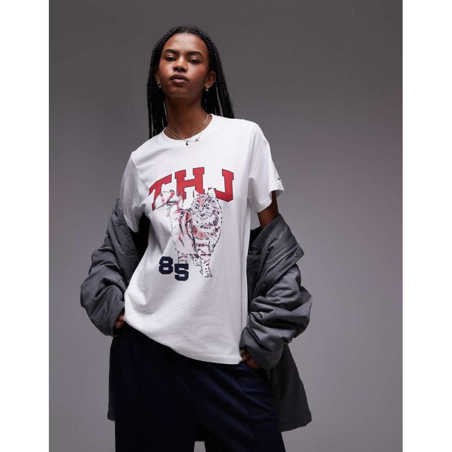 Tommy Jeans Oversized T-shirt met grafische kattenprint in wit Wit