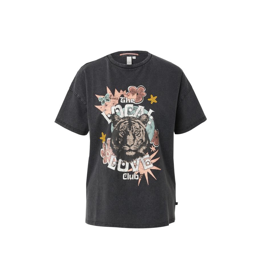 QS QS Shirt blauw / grijs / koraal / zwart / natuurwit -