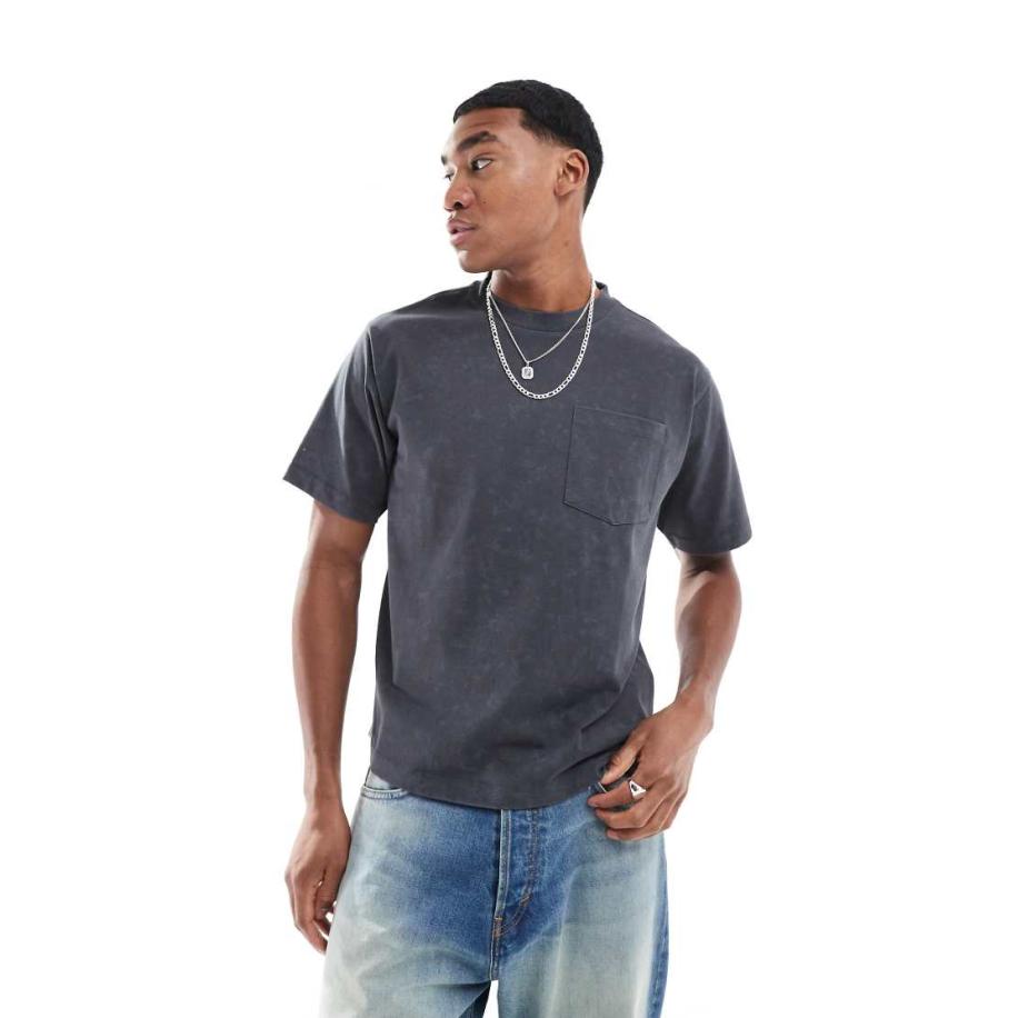 COLLUSION - Recht T-shirt met korte mouwen in grijs met wassing Grijs