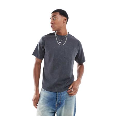 COLLUSION - Recht T-shirt met korte mouwen in grijs met wassing