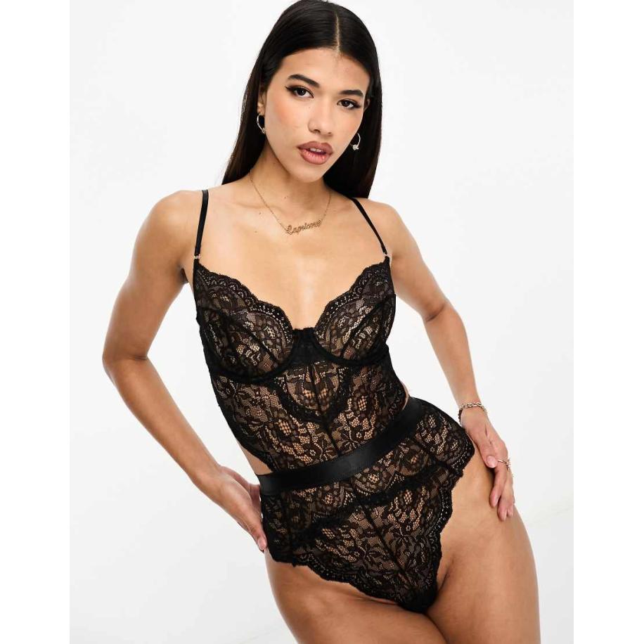 Ann Summers Hold Me Tight Kanten body met beugel in zwart Zwart