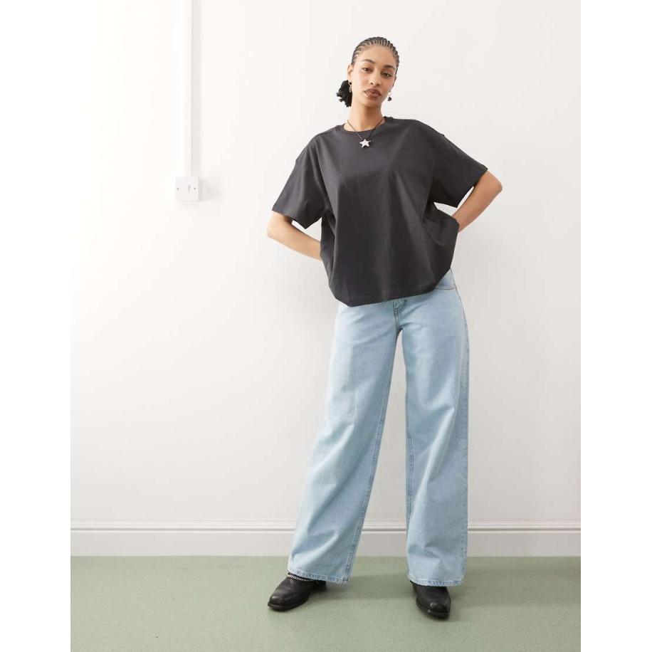 Weekday Recht oversized T-shirt in grijszwart Zwart