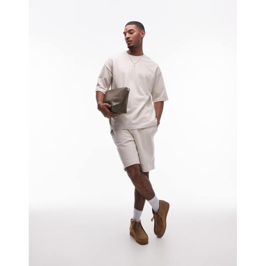 Topman - Oversized short van linnenmix in stone-Neutraal Multicolor