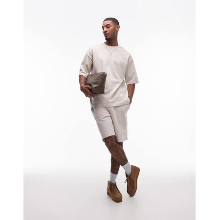 Topman - Oversized short van linnenmix in stone-Neutraal