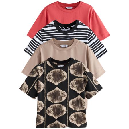 Next Next Shirt taupe / lichtrood / zwart / wit