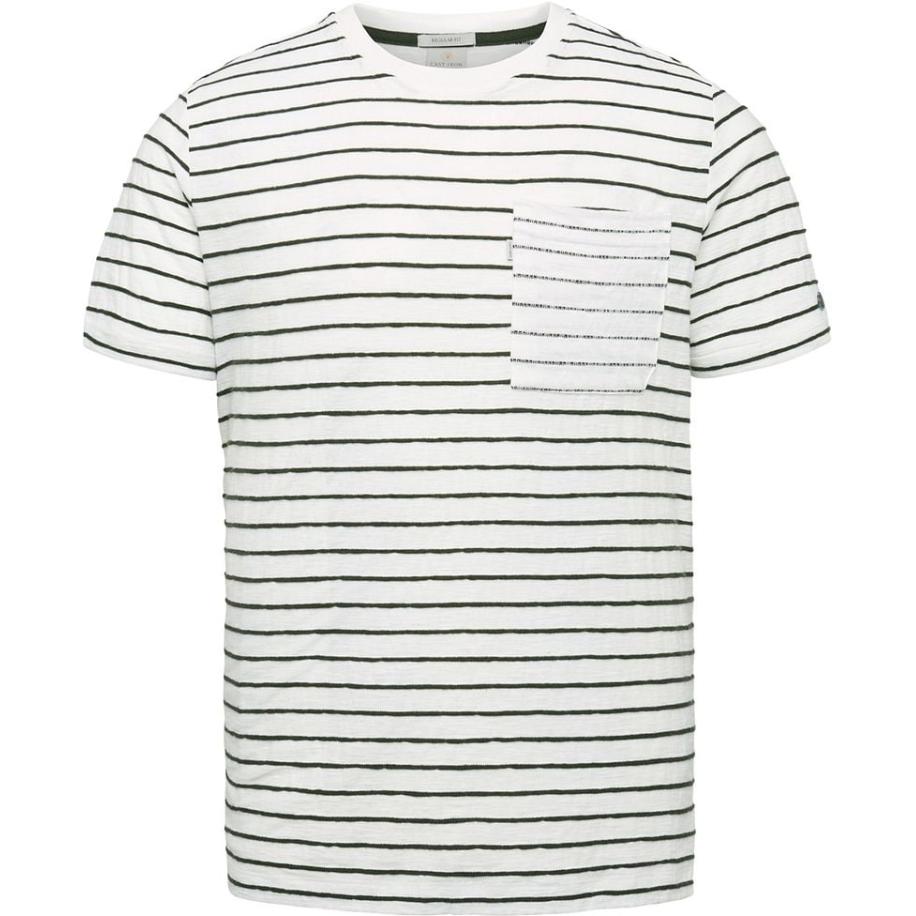 Cast Iron T-Shirt Strepen Borstzak Wit Wit
