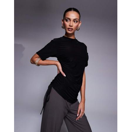 Fashionkilla Asymmetrisch T-shirt met gerimpelde zijkant in zwart