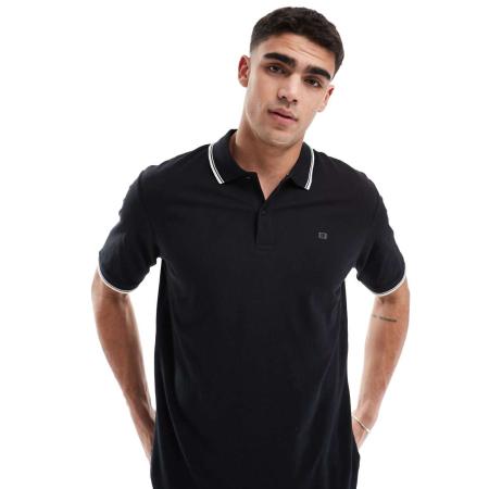 JJ Rebel - Polo van piqué met gekleurd randje in zwart